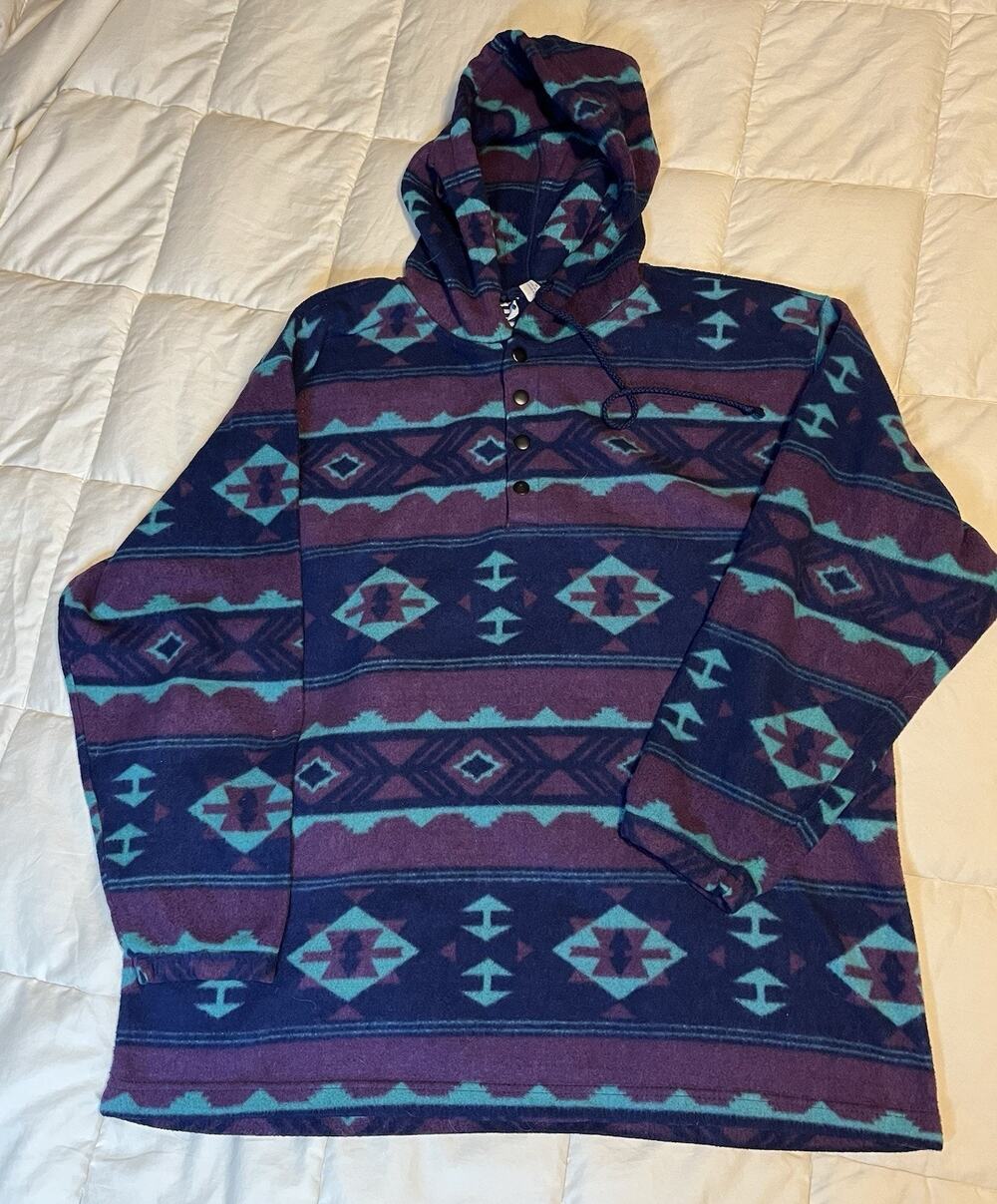 Pro Spirit Fleece Hoodie Jacket Ladies Large Aztec Design 1/4 Snap